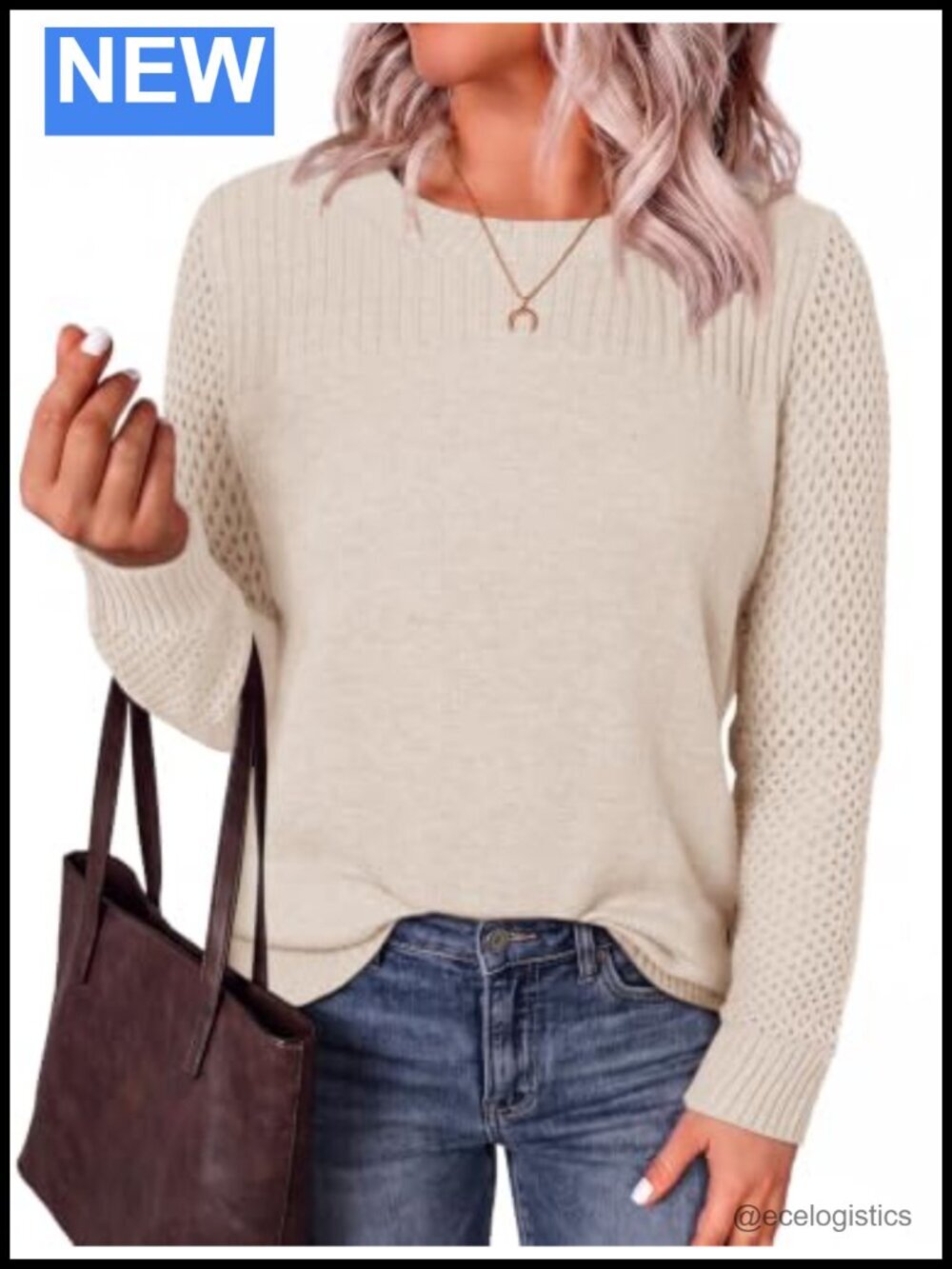 Oversized Long Sleeve Pullover Sweater with Hollow Out Sleeves, Ribbed Knit